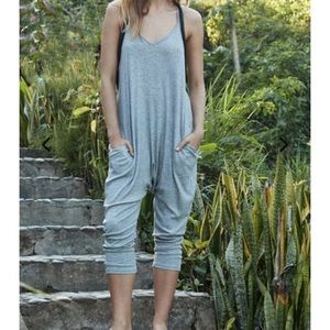 Spiritual gangster hamsa jumpsuit. Dark grey;  XS
